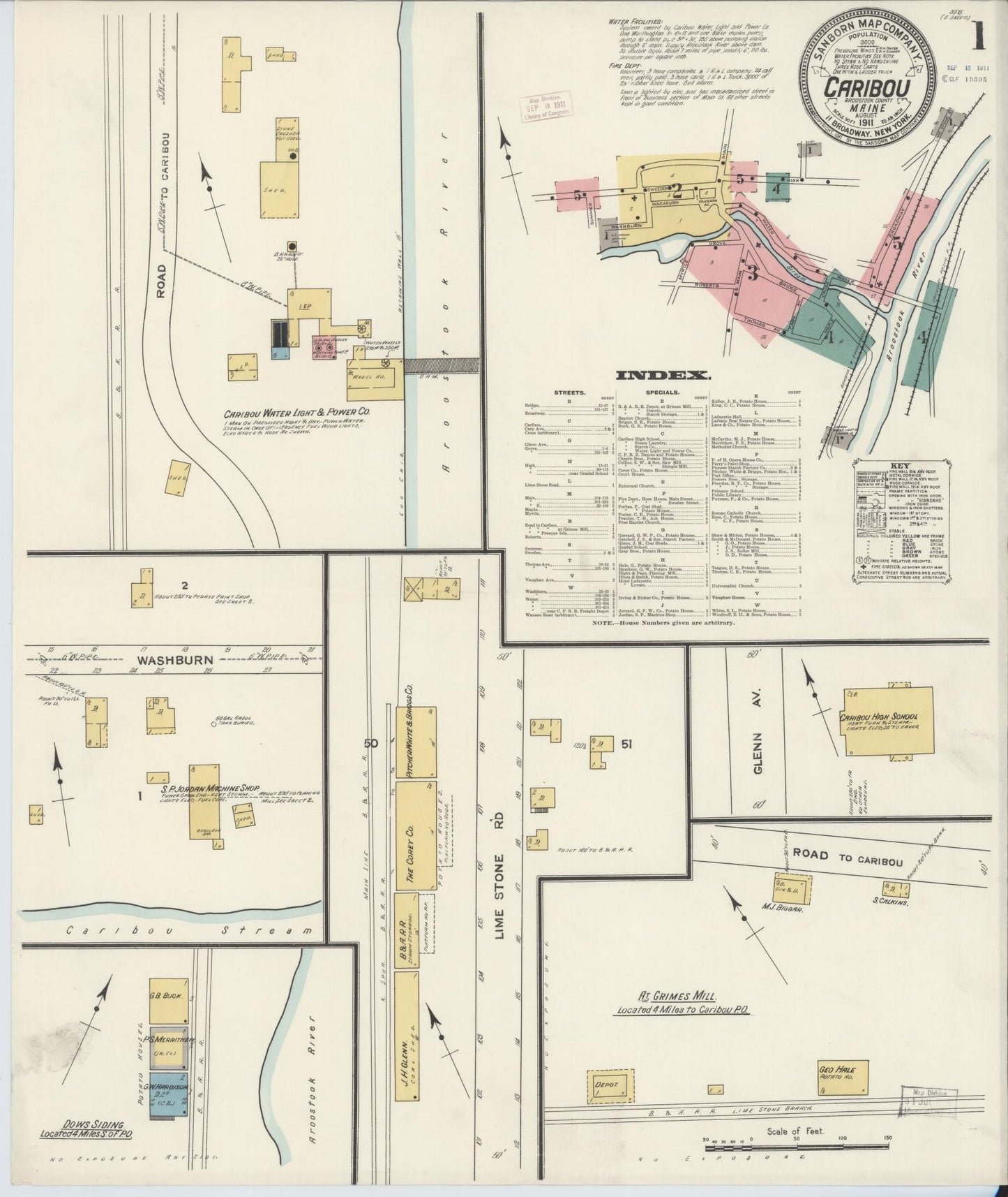 Sanborn Fire Insurance Map from Caribou, Aroostook County, Maine. (1911) – Historic Sanborn Fire Insurance Map Print