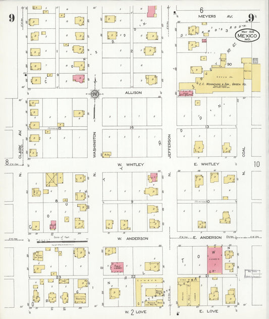 Sanborn Fire Insurance Map from Mexico, Audrain County, Missouri (1926), Sheet #0009 - Historic Sanborn Fire Insurance Map Print, vintage old map wall art, antique decor, genealogy gift, Missouri Missouri map