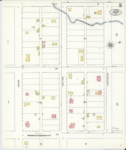 Sanborn Fire Insurance Map from Lander, Fremont County, Wyoming (1907), Sheet #0005 - Historic Sanborn Fire Insurance Map Print, vintage old map wall art, antique decor, genealogy gift, Wyoming Wyoming map