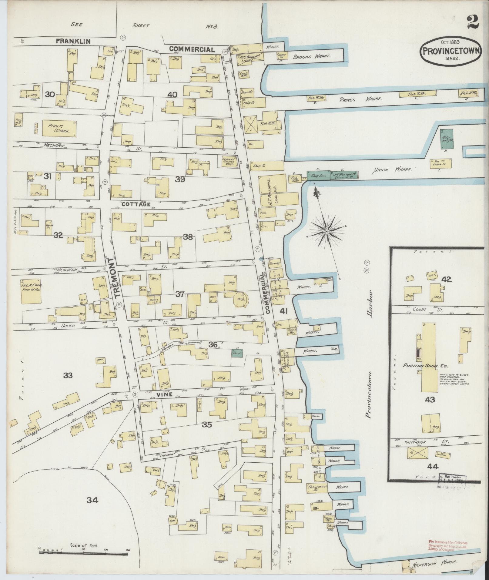 Sanborn Fire Insurance Map from Provincetown, Barnstable County, Massachusetts (1889), Sheet #0002 - Historic Sanborn Fire Insurance Map Print, vintage old map wall art, antique decor, genealogy gift, Massachusetts Massachusetts map