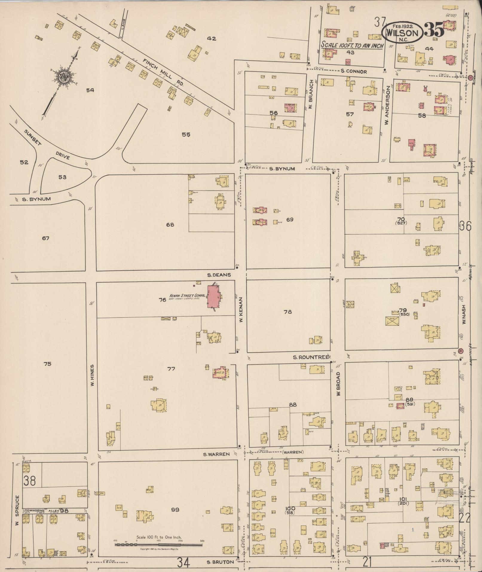 Sanborn Fire Insurance Map from Wilson, Wilson County, North Carolina (1922), Sheet #0035 - Complete Map Set gallery image, historic Sanborn map, vintage wall art, North Carolina North Carolina