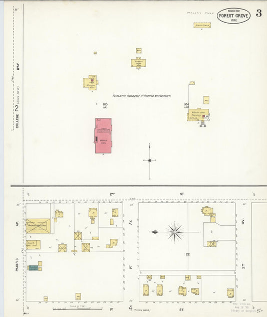 Sanborn Fire Insurance Map from Forest Grove, Washington County, Oregon (1902), Sheet #0003 - Historic Sanborn Fire Insurance Map Print, vintage old map wall art, antique decor, genealogy gift, Oregon Oregon map