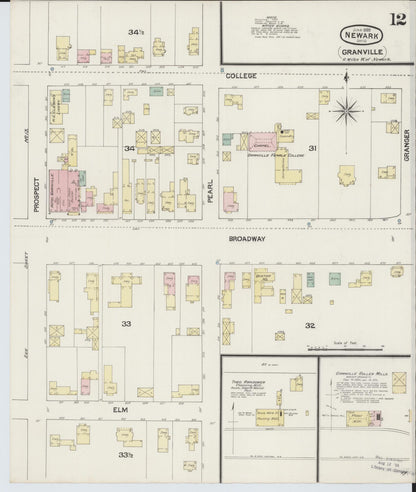Sanborn Fire Insurance Map from Newark, Licking County, Ohio (1889), Sheet #0012 - Historic Sanborn Fire Insurance Map Print, vintage old map wall art, antique decor, genealogy gift, Ohio Ohio map