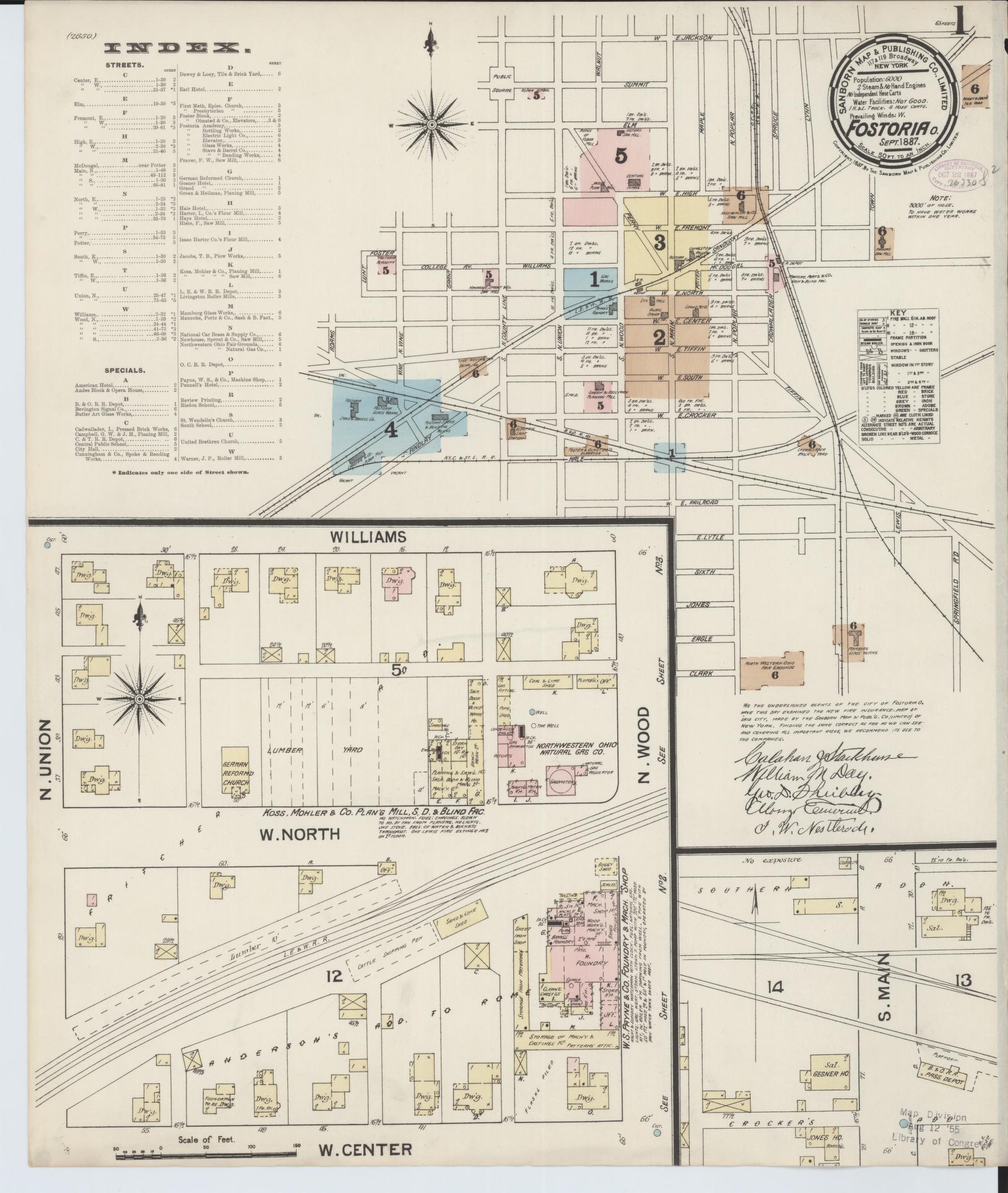 Sanborn Fire Insurance Map from Fostoria, Seneca, Hancock, And Wood Counties, Ohio (1887), Sheet #0001 - Historic Sanborn Fire Insurance Map Print, vintage old map wall art, antique decor, genealogy gift, Ohio Ohio map