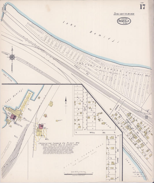 Sanborn Fire Insurance Map from Bemidji, Beltrami County, Minnesota (1922), Sheet #0017 - Historic Sanborn Fire Insurance Map Print, vintage old map wall art, antique decor, genealogy gift, Minnesota Minnesota map