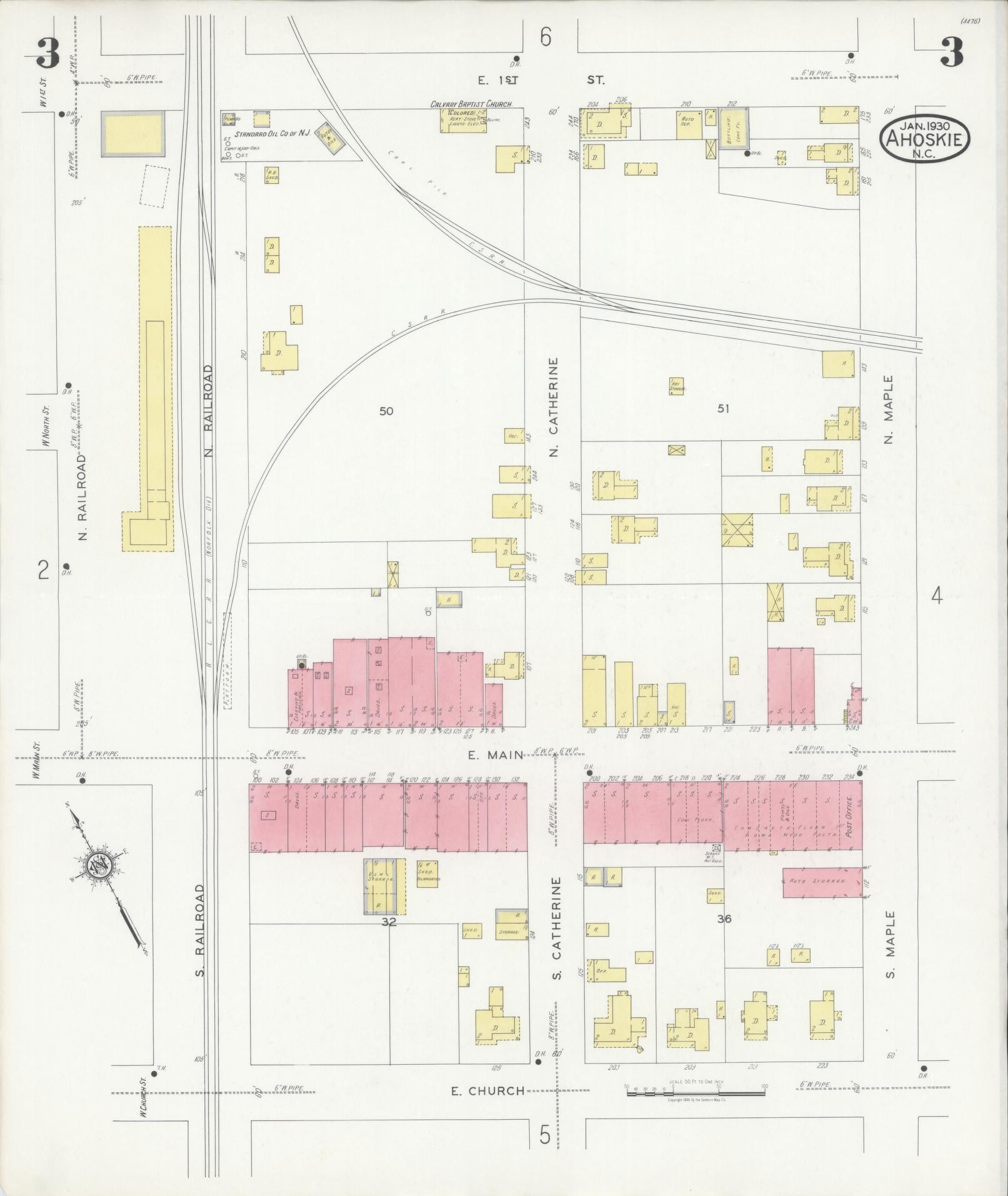 Sanborn Fire Insurance Map from Ahoskie, Hertford County, North Carolina (1930), Sheet #0003 - Complete Map Set gallery image, historic Sanborn map, vintage wall art, North Carolina North Carolina