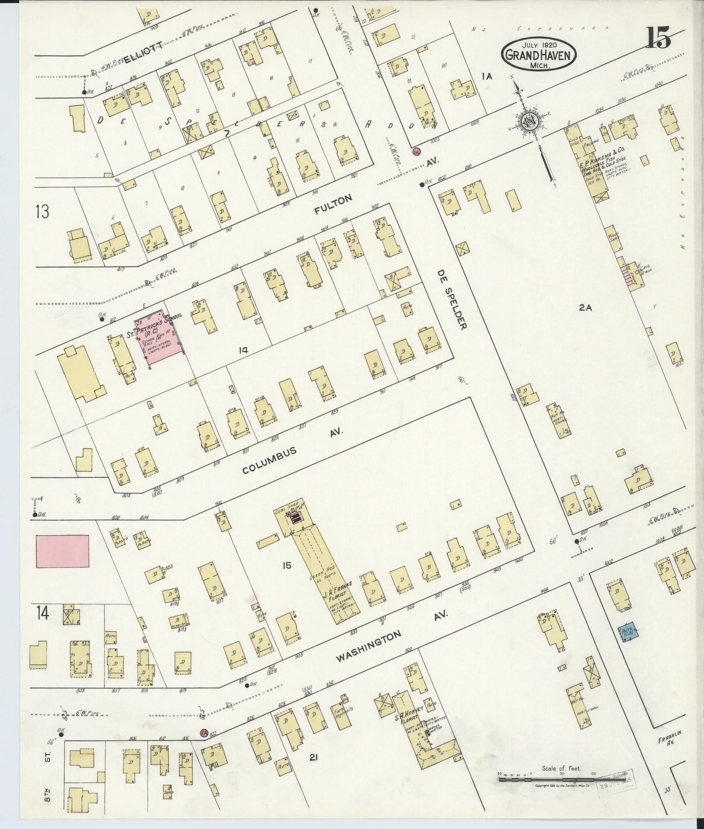 Sanborn Fire Insurance Map from Grand Haven, Ottawa County, Michigan (1920), Sheet #0015 - Complete Map Set gallery image, historic Sanborn map, vintage wall art, Michigan Michigan