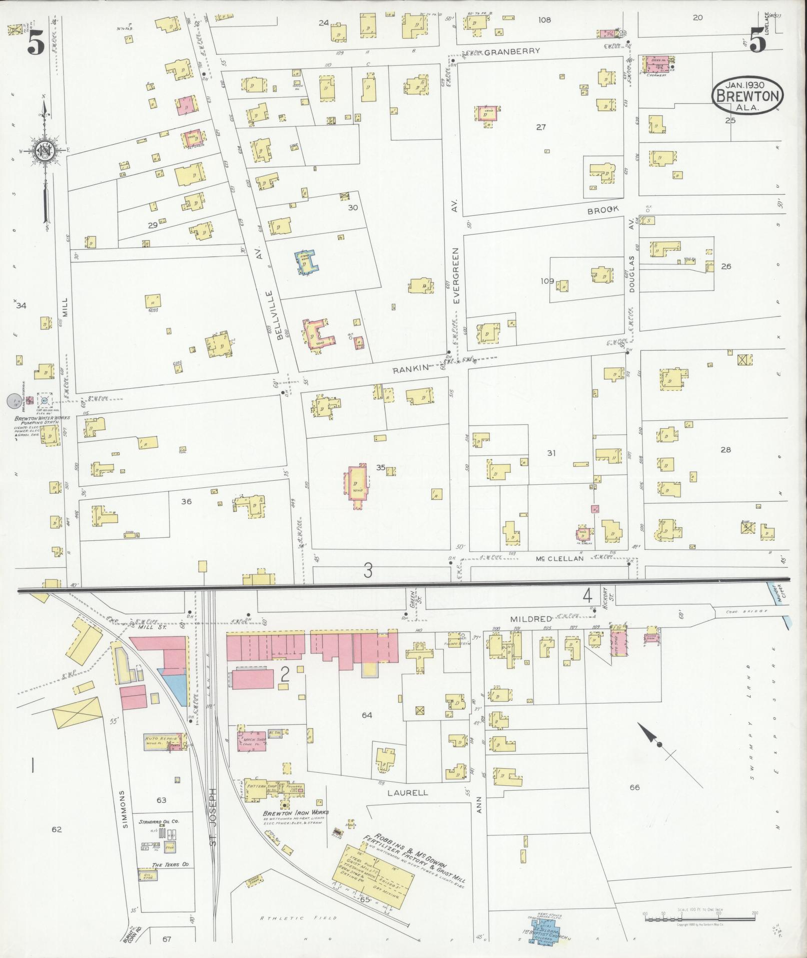 Sanborn Fire Insurance Map from Brewton, Escambia County, Alabama (1930), Sheet #0005 - Complete Map Set gallery image, historic Sanborn map, vintage wall art, Alabama Alabama