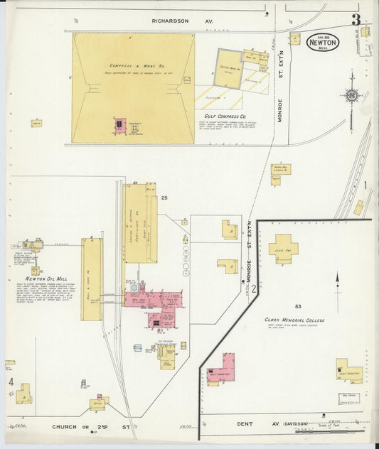 Sanborn Fire Insurance Map from Newton, Newton County, Mississippi (1916), Sheet #0003 - Historic Sanborn Fire Insurance Map Print, vintage old map wall art, antique decor, genealogy gift, Mississippi Mississippi map