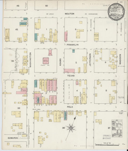 Sanborn Fire Insurance Map from Mansfield, De Soto Parish, Louisiana (1892), Sheet #0001 - Historic Sanborn Fire Insurance Map Print, vintage old map wall art, antique decor, genealogy gift, Louisiana Louisiana map
