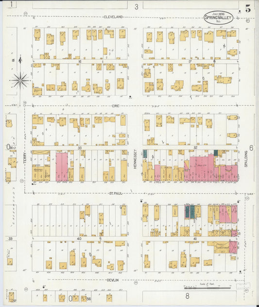 Sanborn Fire Insurance Map from Spring Valley, Bureau County, Illinois (1906), Sheet #0005 - Historic Sanborn Fire Insurance Map Print, vintage old map wall art, antique decor, genealogy gift, Illinois Illinois map