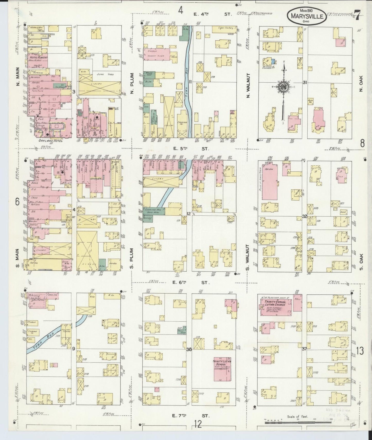 Sanborn Fire Insurance Map from Marysville, Union County, Ohio (1910), Sheet #0007 - Historic Sanborn Fire Insurance Map Print, vintage old map wall art, antique decor, genealogy gift, Ohio Ohio map