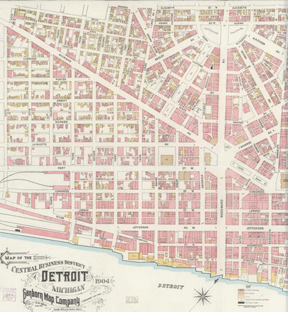 Sanborn Fire Insurance Map from Detroit, Wayne County, Michigan (1904), Sheet #0001 - Historic Sanborn Fire Insurance Map Print, vintage old map wall art, antique decor, genealogy gift, Michigan Michigan map