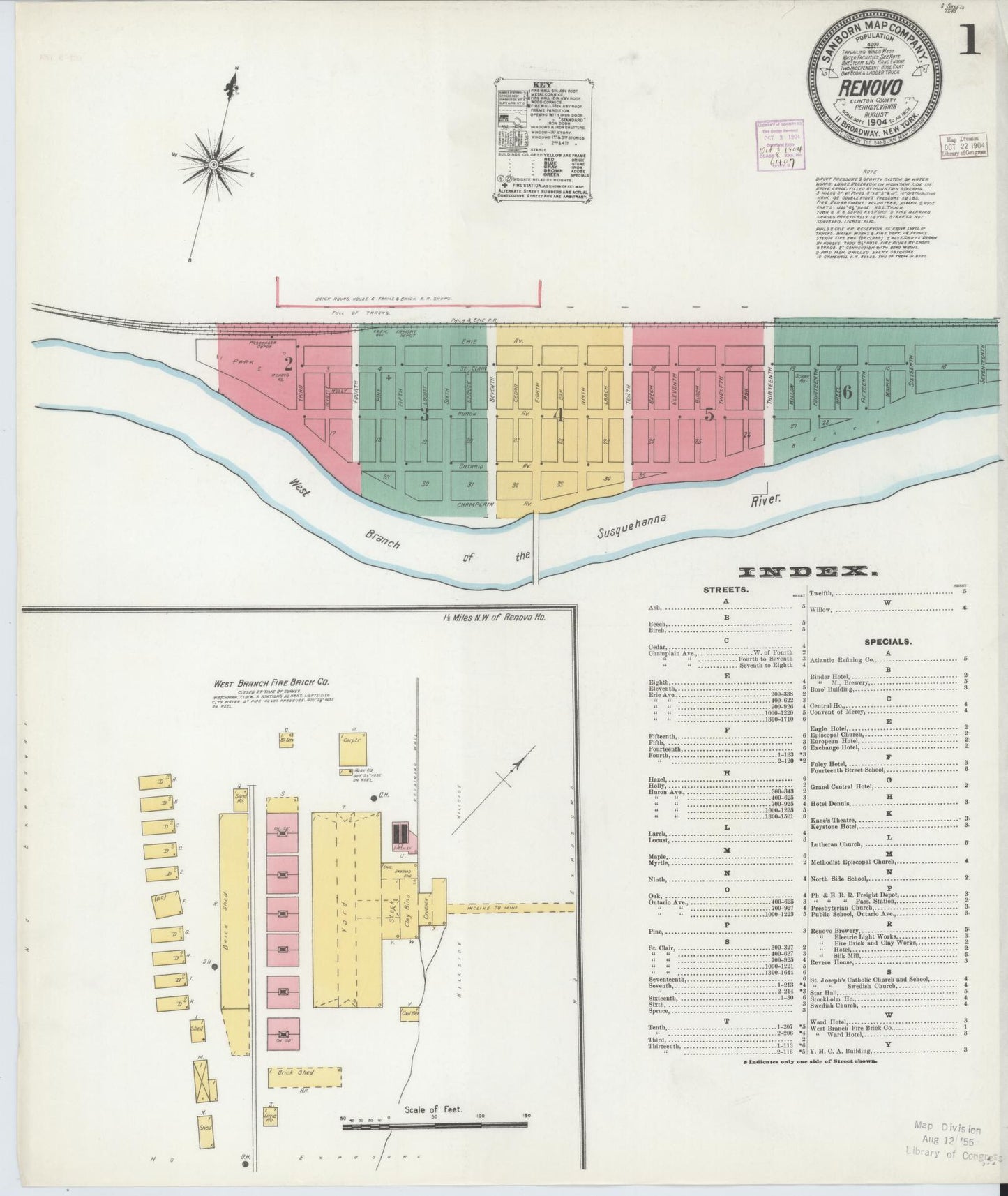 Sanborn Fire Insurance Map from Renovo, Clinton County, Pennsylvania (1904), Sheet #0001 - Complete Map Set gallery image, historic Sanborn map, vintage wall art, Pennsylvania Pennsylvania