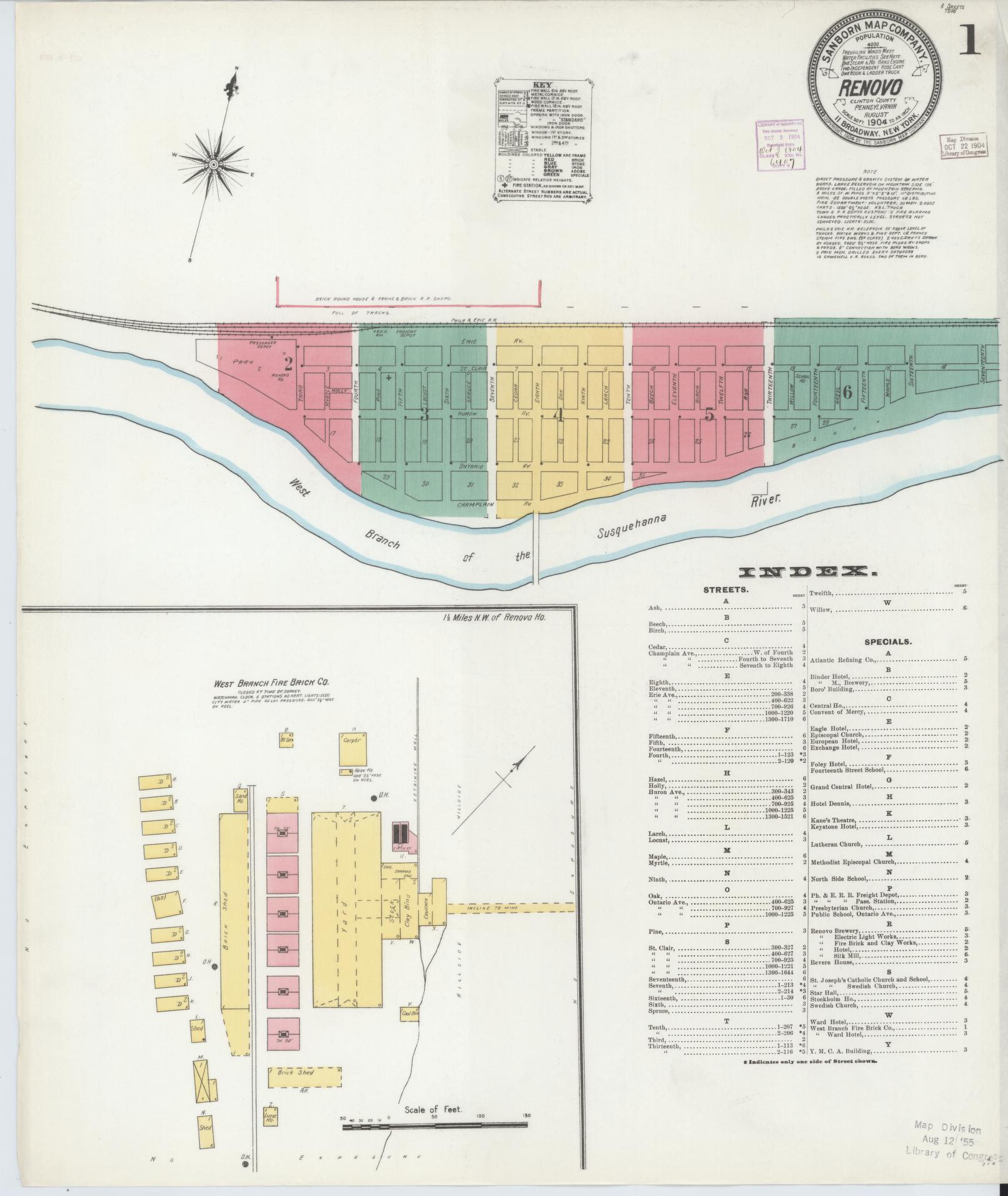 Sanborn Fire Insurance Map from Renovo, Clinton County, Pennsylvania (1904), Sheet #0001 - Complete Map Set gallery image, historic Sanborn map, vintage wall art, Pennsylvania Pennsylvania