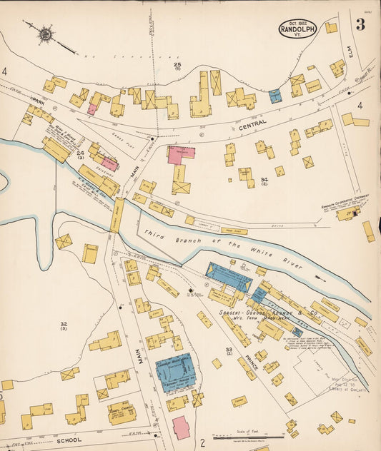 Sanborn Fire Insurance Map from Randolph, Orange County, Vermont (1922), Sheet #0003 - Historic Sanborn Fire Insurance Map Print, vintage old map wall art, antique decor, genealogy gift, Vermont Vermont map