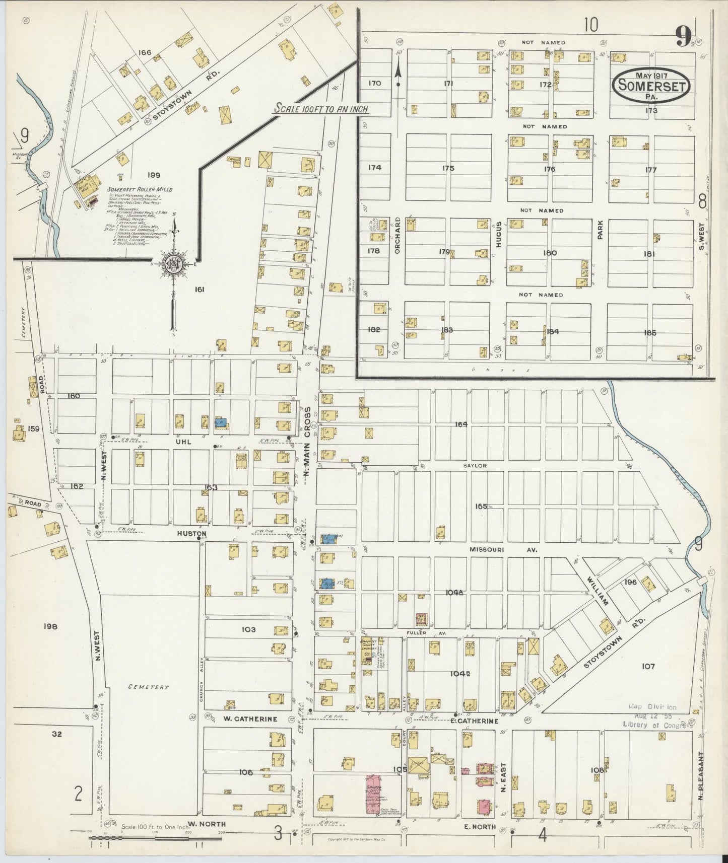 Sanborn Fire Insurance Map from Somerset, Somerset County, Pennsylvania (1917), Sheet #0009 - Complete Map Set gallery image, historic Sanborn map, vintage wall art, Pennsylvania Pennsylvania