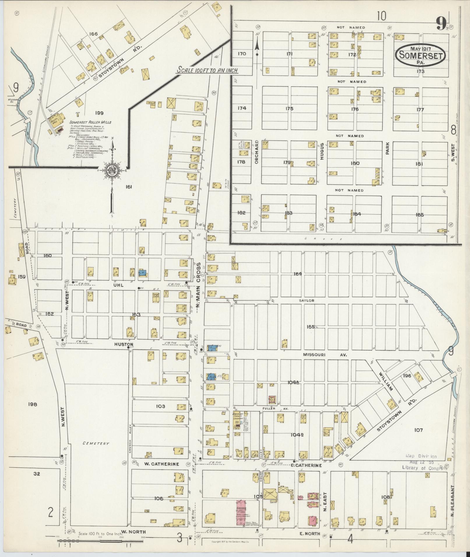 Sanborn Fire Insurance Map from Somerset, Somerset County, Pennsylvania (1917), Sheet #0009 - Complete Map Set gallery image, historic Sanborn map, vintage wall art, Pennsylvania Pennsylvania