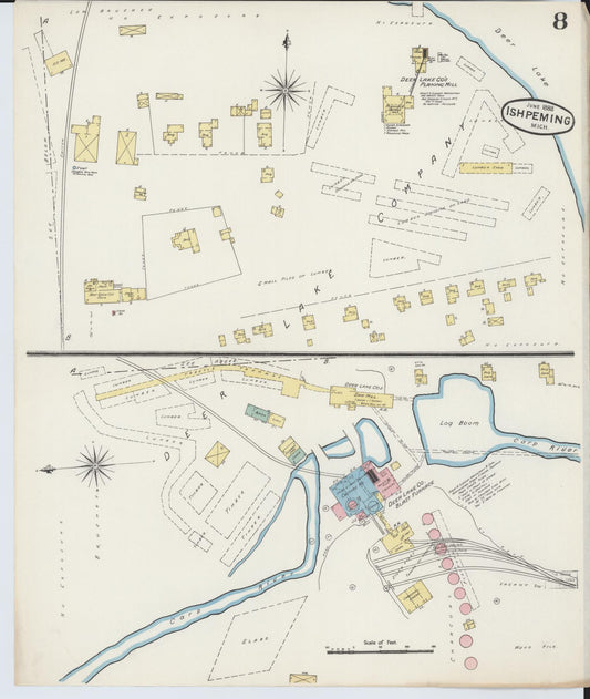 Sanborn Fire Insurance Map from Ishpeming, Marquette County, Michigan (1888), Sheet #0008 - Historic Sanborn Fire Insurance Map Print, vintage old map wall art, antique decor, genealogy gift, Michigan Michigan map
