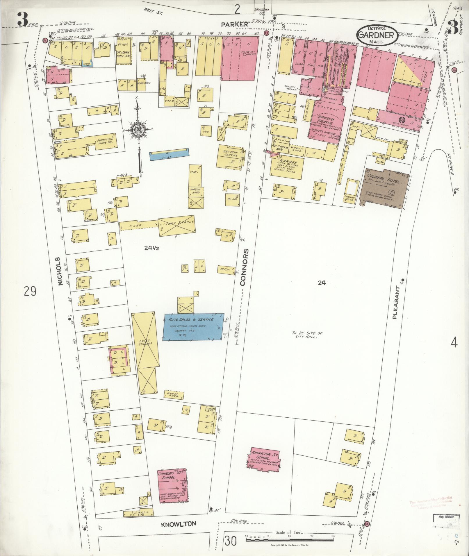 Sanborn Fire Insurance Map from Gardner, Worcester County, Massachusetts (1923), Sheet #0003 - Complete Map Set gallery image, historic Sanborn map, vintage wall art, Massachusetts Massachusetts