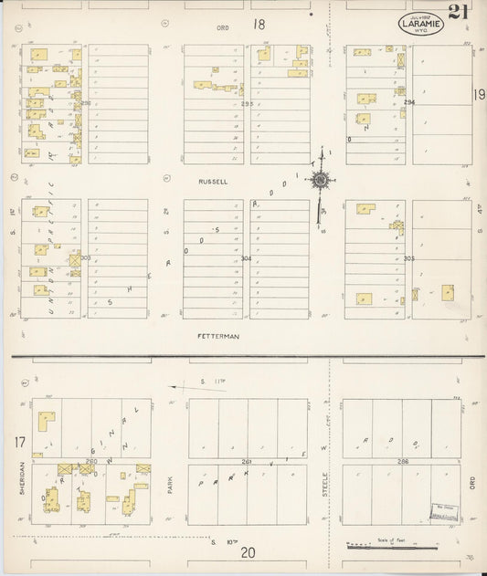 Sanborn Fire Insurance Map from Laramie, Albany County, Wyoming (1912), Sheet #0021 - Historic Sanborn Fire Insurance Map Print, vintage old map wall art, antique decor, genealogy gift, Wyoming Wyoming map