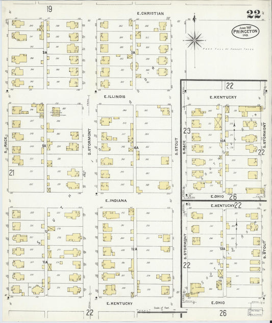 Sanborn Fire Insurance Map from Princeton, Gibson County, Indiana (1907), Sheet #0022 - Historic Sanborn Fire Insurance Map Print, vintage old map wall art, antique decor, genealogy gift, Indiana Indiana map
