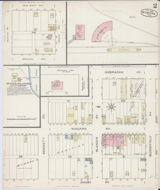 Sanborn Fire Insurance Map from Wymore, Gage County, Nebraska (1886), Sheet #0002 - Historic Sanborn Fire Insurance Map Print, vintage old map wall art, antique decor, genealogy gift, Nebraska Nebraska map