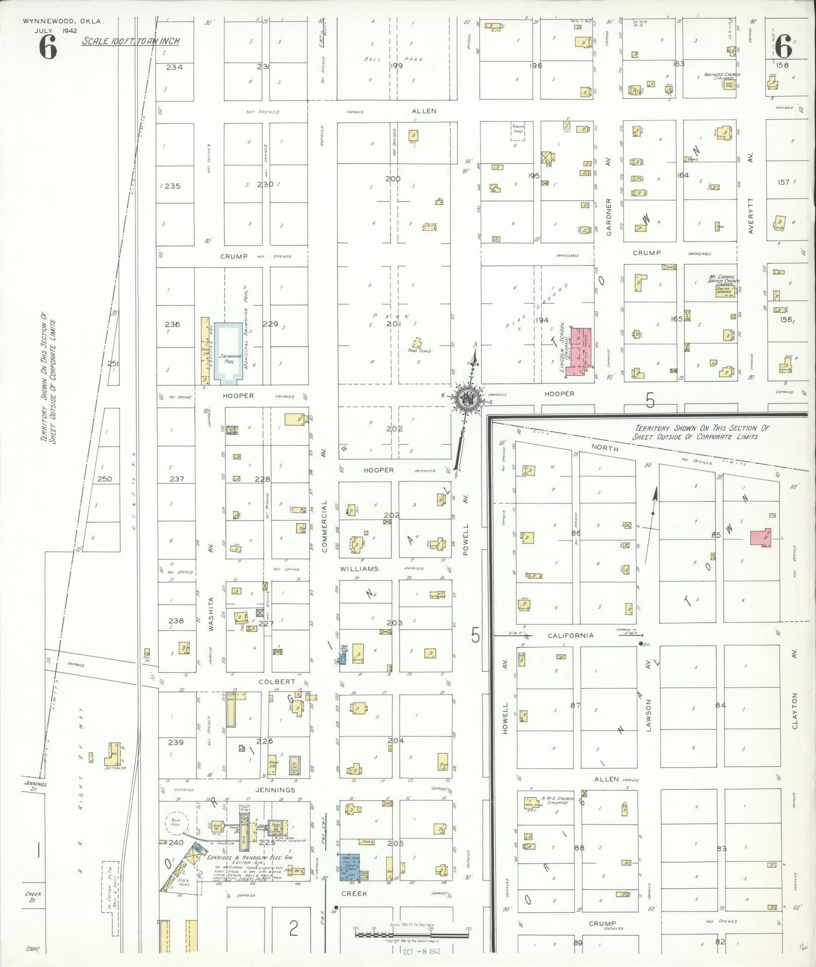 Sanborn Fire Insurance Map from Wynnewood, Garvin County, Oklahoma (1942), Sheet #0006 - Complete Map Set gallery image, historic Sanborn map, vintage wall art, Oklahoma Oklahoma