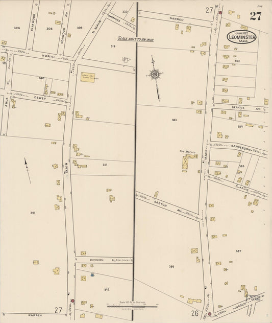 Sanborn Fire Insurance Map from Leominster, Worcester County, Massachusetts (1922), Sheet #0027 - Historic Sanborn Fire Insurance Map Print, vintage old map wall art, antique decor, genealogy gift, Massachusetts Massachusetts map