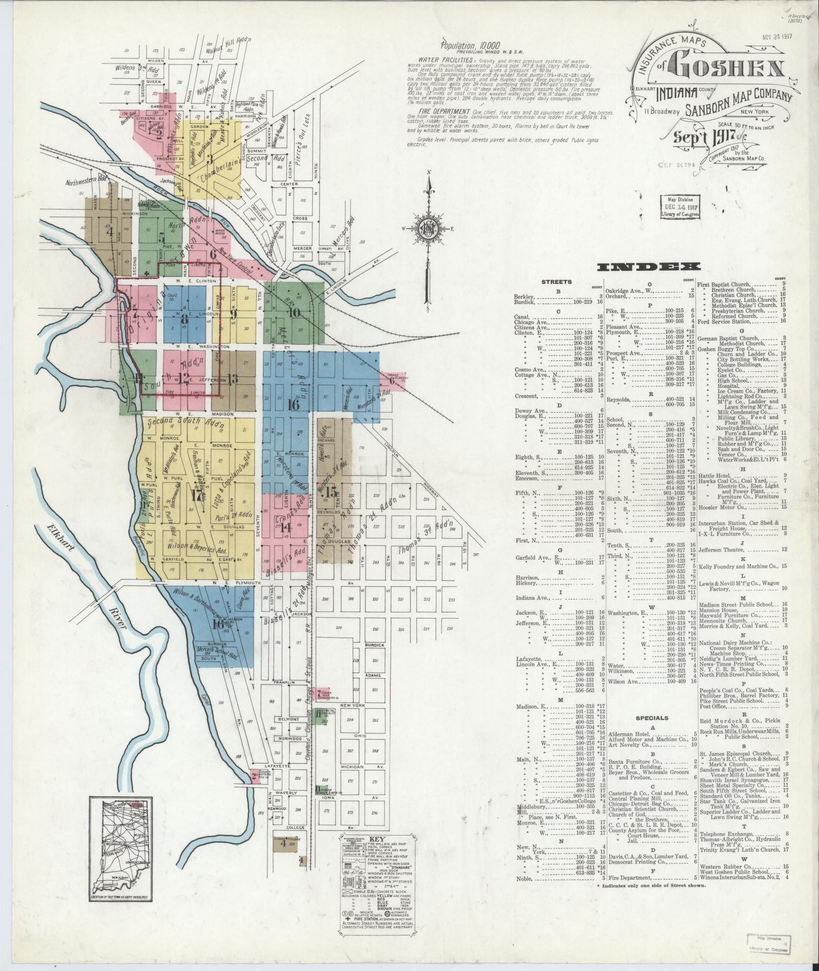 Sanborn Fire Insurance Map from Goshen, Elkhart County, Indiana. (1917) – Historic Sanborn Fire Insurance Map Print
