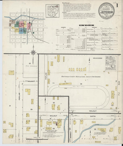 Sanborn Fire Insurance Map from Jefferson, Ashtabula County, Ohio (1915), Sheet #0001 - Historic Sanborn Fire Insurance Map Print, vintage old map wall art, antique decor, genealogy gift, Ohio Ohio map