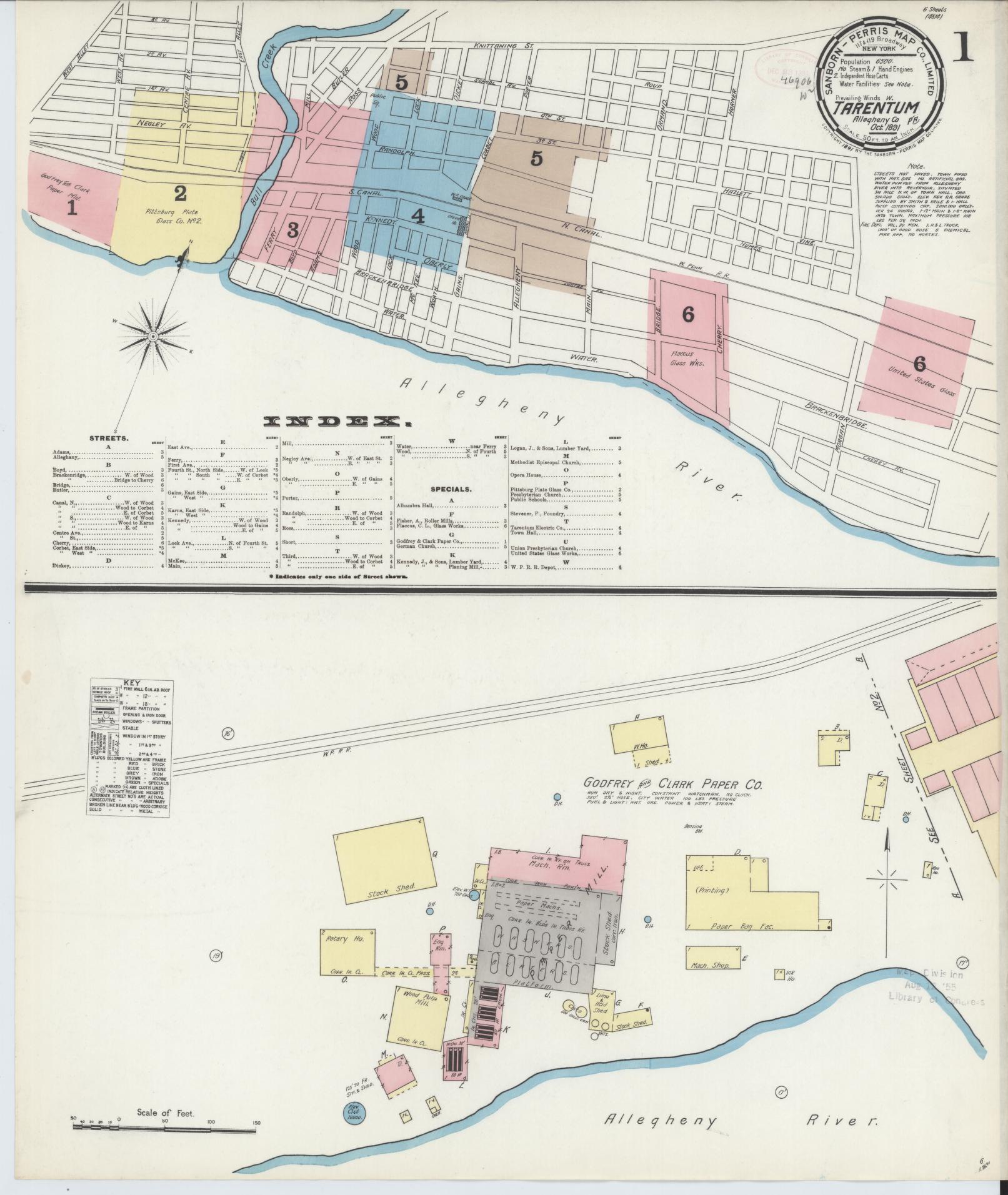 Sanborn Fire Insurance Map from Tarentum, Allegheny County, Pennsylvania (1891), Sheet #0001 - Complete Map Set gallery image, historic Sanborn map, vintage wall art, Pennsylvania Pennsylvania