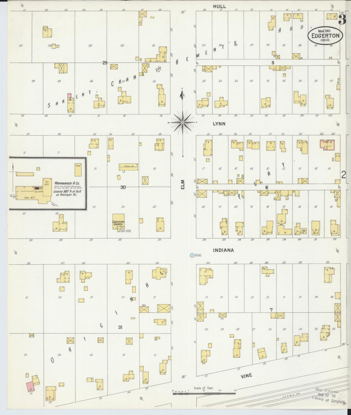 Sanborn Fire Insurance Map from Edgerton, Williams County, Ohio (1901), Sheet #0003 - Historic Sanborn Fire Insurance Map Print, vintage old map wall art, antique decor, genealogy gift, Ohio Ohio map