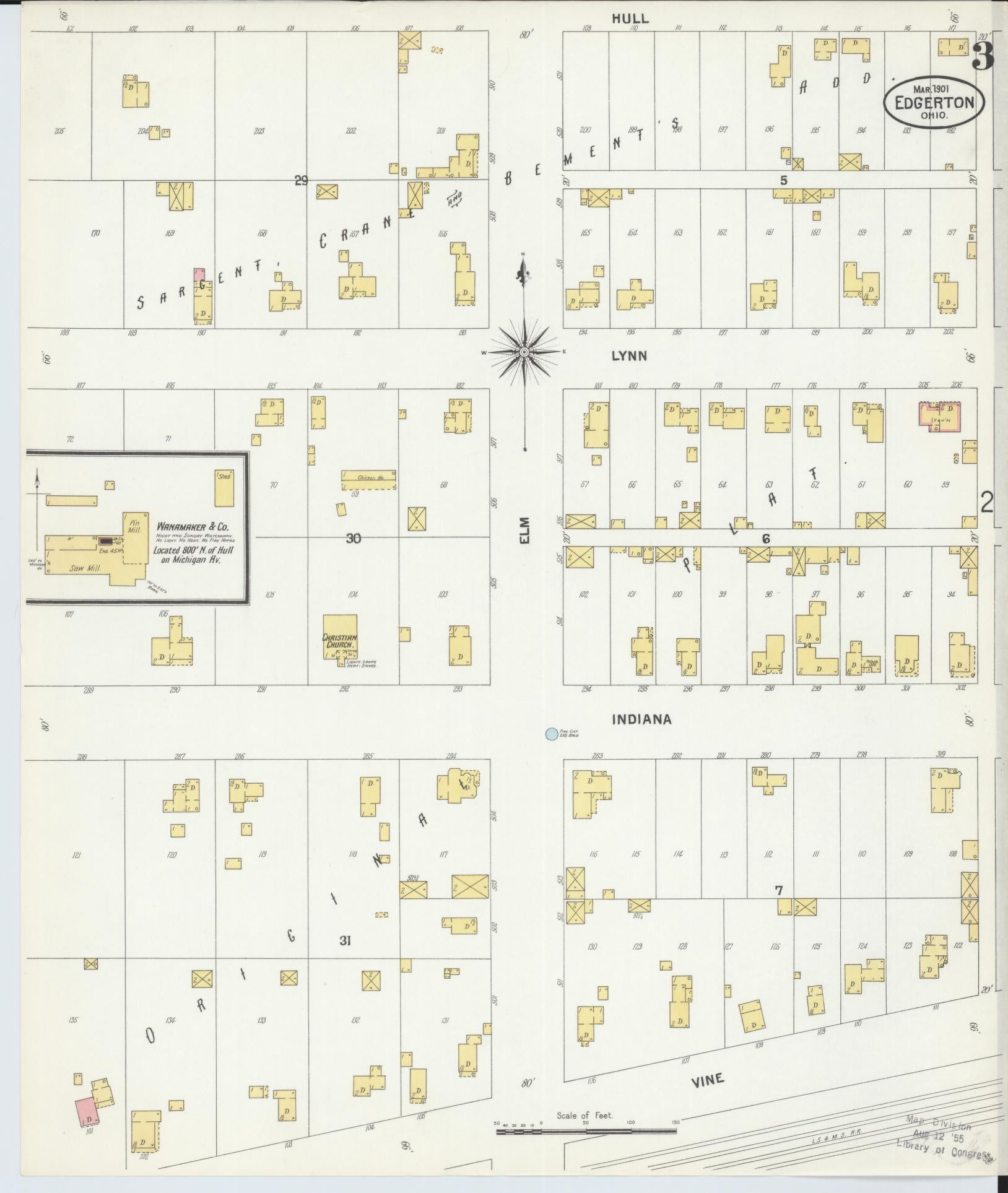 Sanborn Fire Insurance Map from Edgerton, Williams County, Ohio (1901), Sheet #0003 - Historic Sanborn Fire Insurance Map Print, vintage old map wall art, antique decor, genealogy gift, Ohio Ohio map