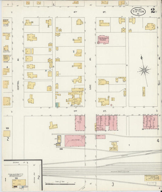 Sanborn Fire Insurance Map from Tifton, Tift County, Georgia (1903), Sheet #0002 - Historic Sanborn Fire Insurance Map Print, vintage old map wall art, antique decor, genealogy gift, Georgia Georgia map