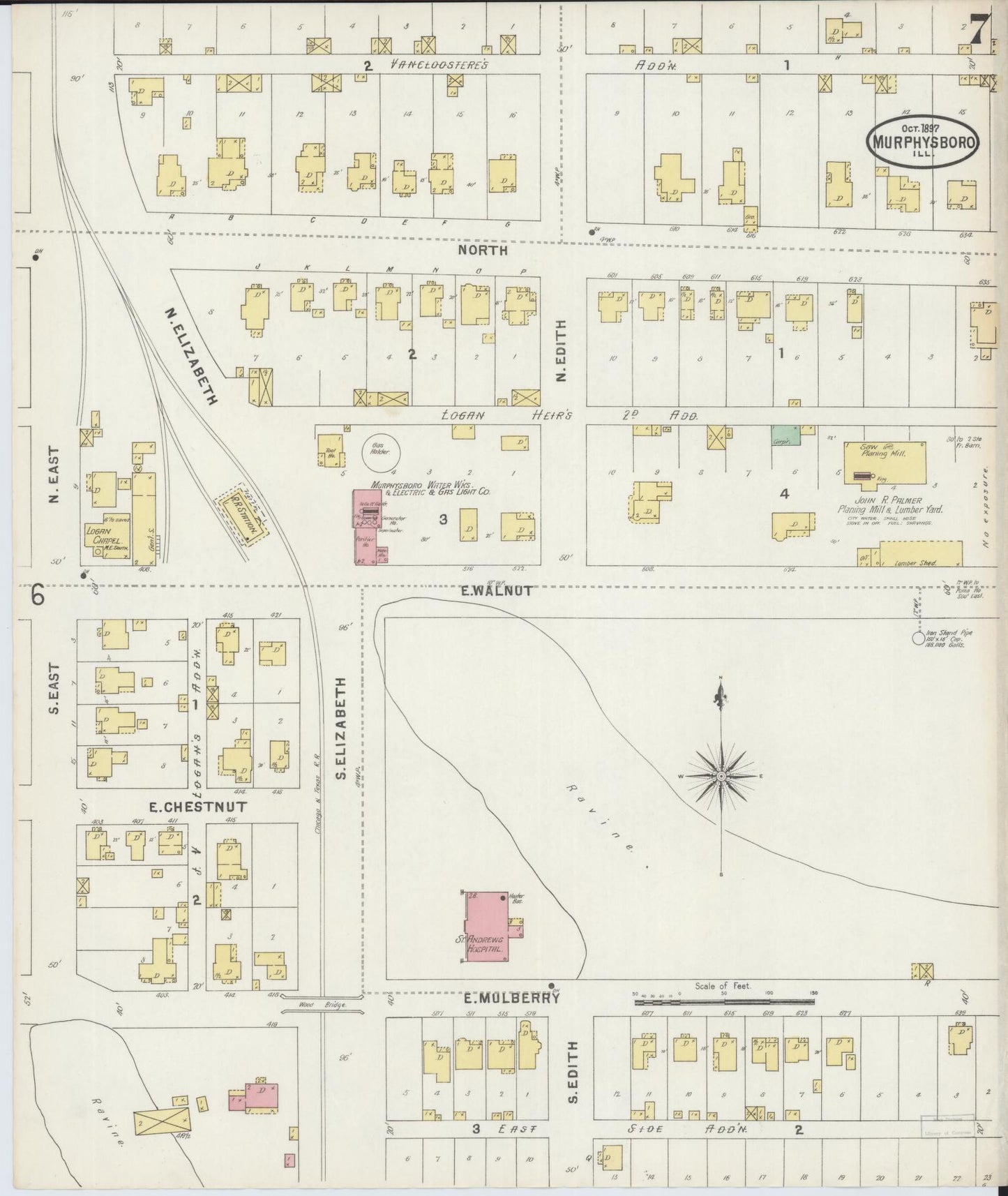 Sanborn Fire Insurance Map from Murphysboro, Jackson County, Illinois (1897), Sheet #0007 - Complete Map Set gallery image, historic Sanborn map, vintage wall art, Illinois Illinois