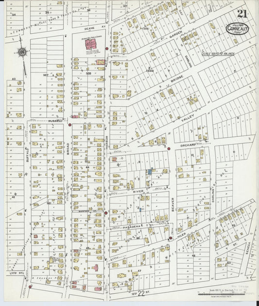 Sanborn Fire Insurance Map from Conneaut, Ashtabula County, Ohio (1919), Sheet #0021 - Historic Sanborn Fire Insurance Map Print, vintage old map wall art, antique decor, genealogy gift, Ohio Ohio map