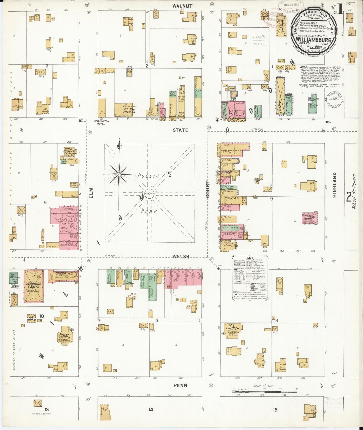 Sanborn Fire Insurance Map from Williamsburg, Iowa County, Iowa (1899), Sheet #0001 - Historic Sanborn Fire Insurance Map Print