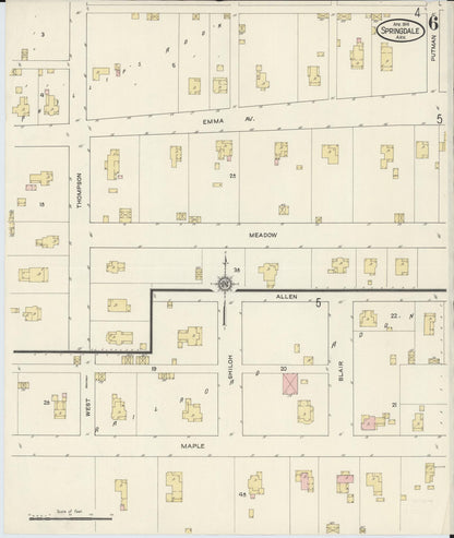 Sanborn Fire Insurance Map from Springdale, Washington County, Arkansas (1914), Sheet #0006 - Complete Map Set gallery image, historic Sanborn map, vintage wall art, Arkansas Arkansas