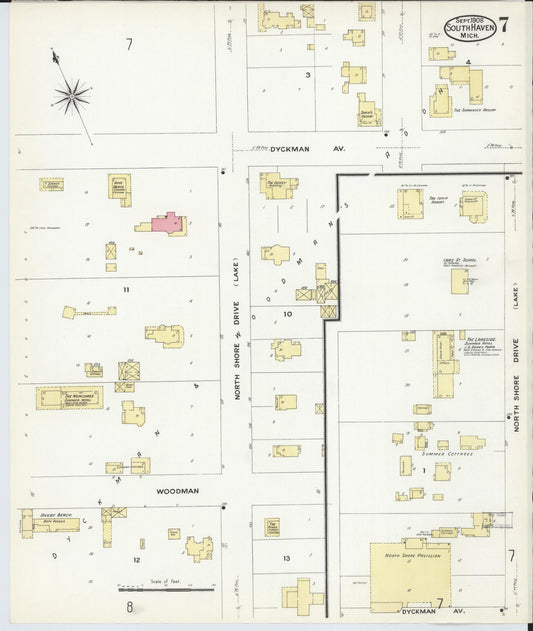 Sanborn Fire Insurance Map from South Haven, Van Buren County, Michigan (1908), Sheet #0007 - Historic Sanborn Fire Insurance Map Print, vintage old map wall art, antique decor, genealogy gift, Michigan Michigan map