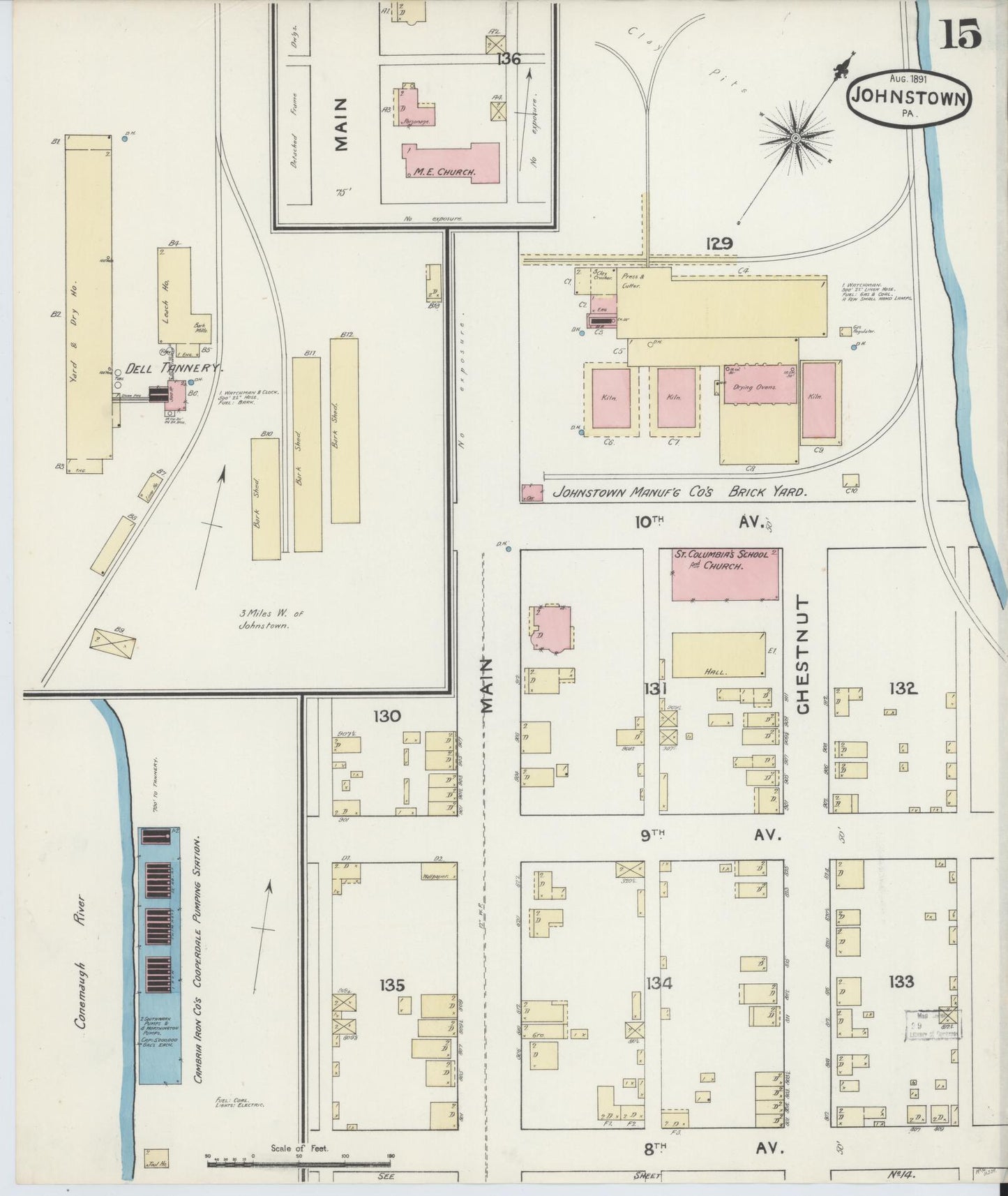 Sanborn Fire Insurance Map from Johnstown, Cambria County, Pennsylvania (1891), Sheet #0015 - Complete Map Set gallery image, historic Sanborn map, vintage wall art, Pennsylvania Pennsylvania