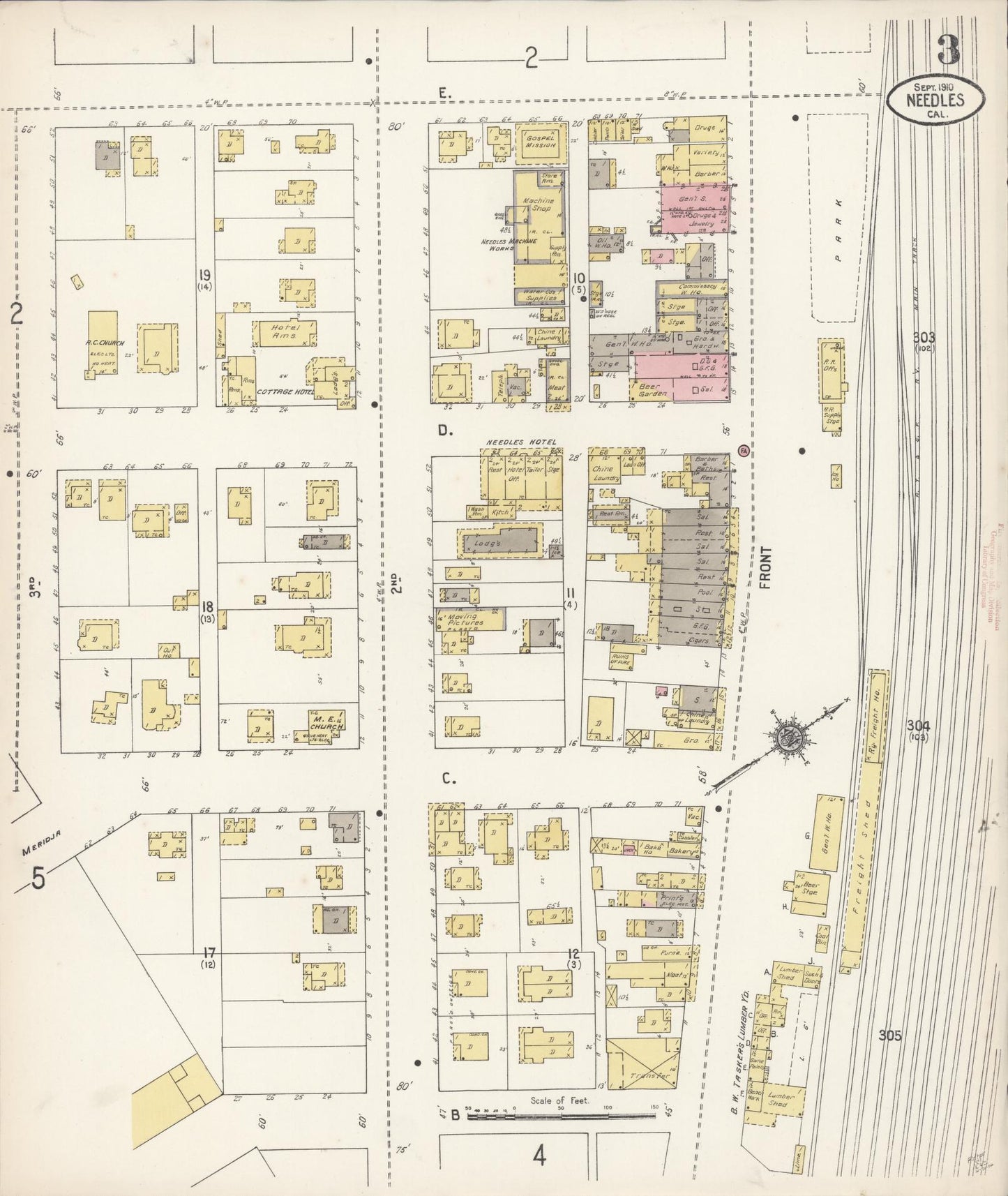 Sanborn Fire Insurance Map from Needles, San Bernardino County, California (1910), Sheet #0003 - Complete Map Set gallery image, historic Sanborn map, vintage wall art, California California