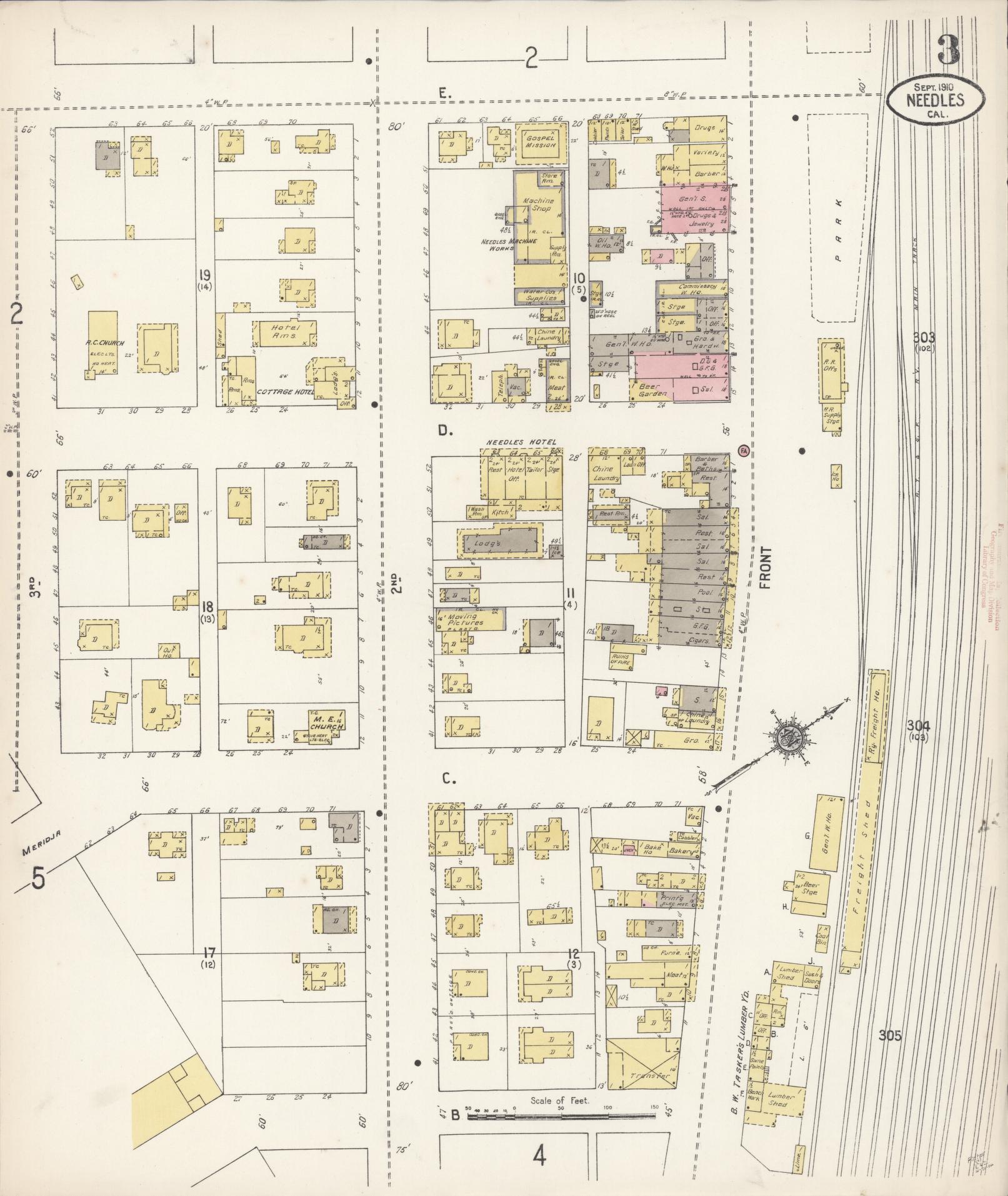 Sanborn Fire Insurance Map from Needles, San Bernardino County, California (1910), Sheet #0003 - Complete Map Set gallery image, historic Sanborn map, vintage wall art, California California