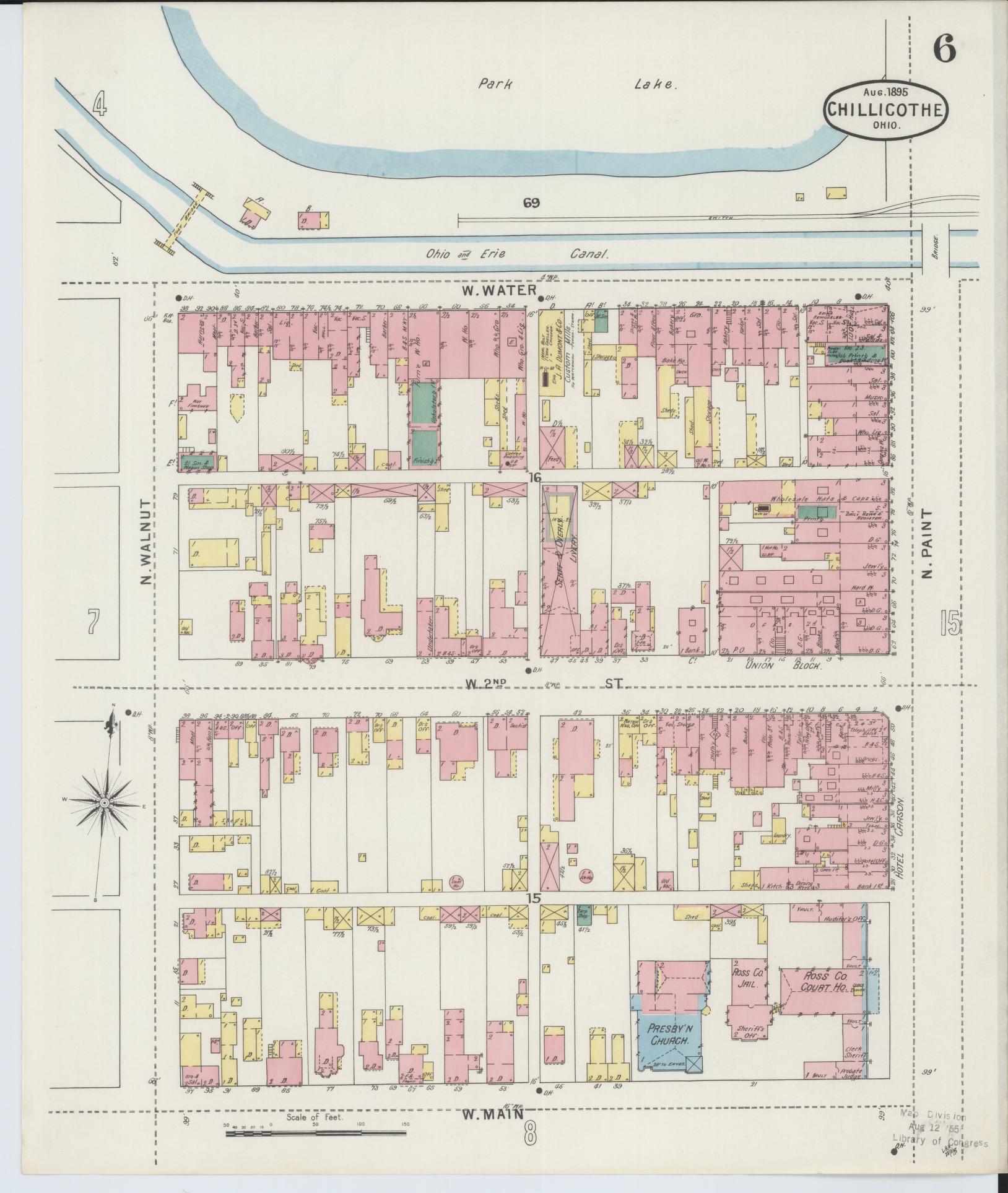Sanborn Fire Insurance Map from Chillicothe, Ross County, Ohio (1895), Sheet #0006 - Historic Sanborn Fire Insurance Map Print, vintage old map wall art, antique decor, genealogy gift, Ohio Ohio map