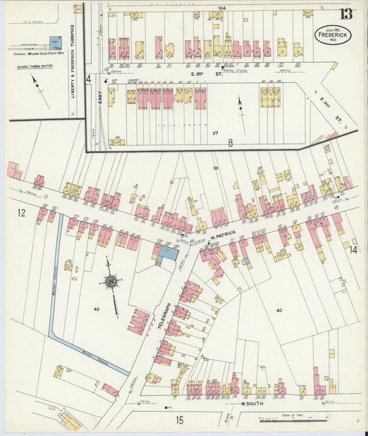Sanborn Fire Insurance Map from Frederick, Frederick County, Maryland (1911), Sheet #0013 - Historic Sanborn Fire Insurance Map Print, vintage old map wall art
