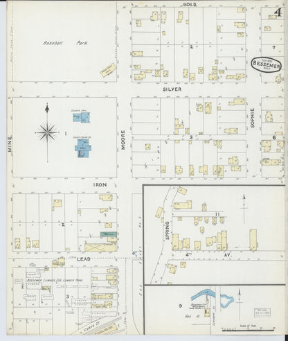 Sanborn Fire Insurance Map from Bessemer, Gogebic County, Michigan (1891), Sheet #0004 - Historic Sanborn Fire Insurance Map Print, vintage old map wall art, antique decor, genealogy gift, Michigan Michigan map