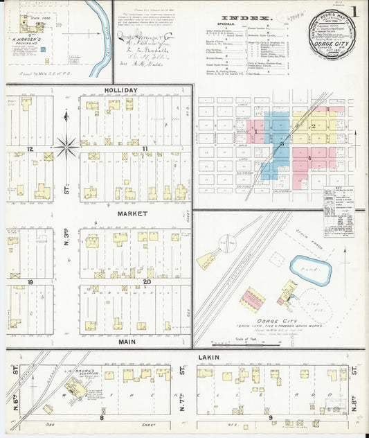 Sanborn Fire Insurance Map from Osage City, Osage County, Kansas (1891), Sheet #0001 - Historic Sanborn Fire Insurance Map Print, vintage old map wall art, antique decor, genealogy gift, Kansas Kansas map