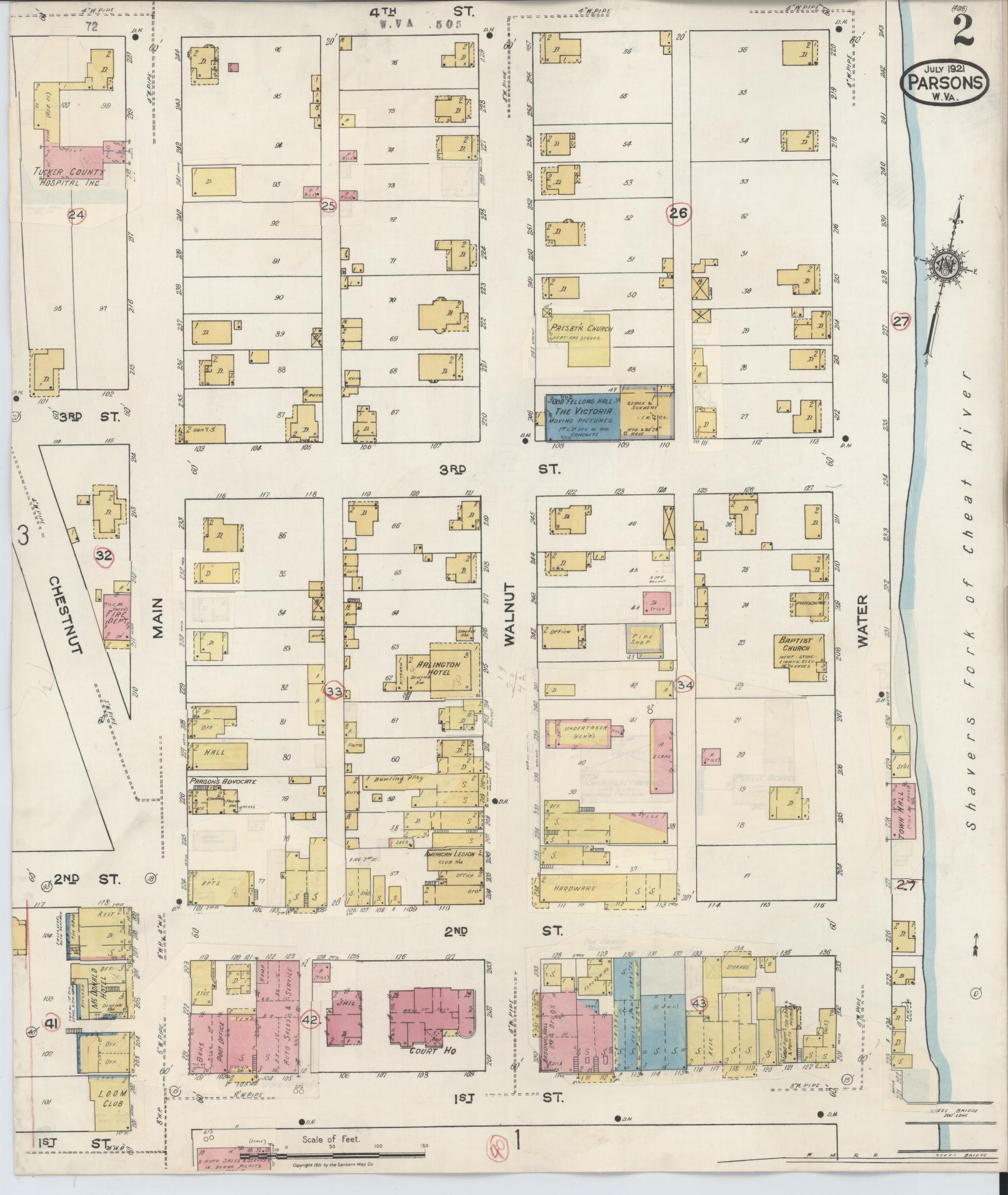 Sanborn Fire Insurance Map from Parsons, Tucker County, West Virginia (1944), Sheet #0002 - Complete Map Set gallery image, historic Sanborn map, vintage wall art, West Virginia West Virginia