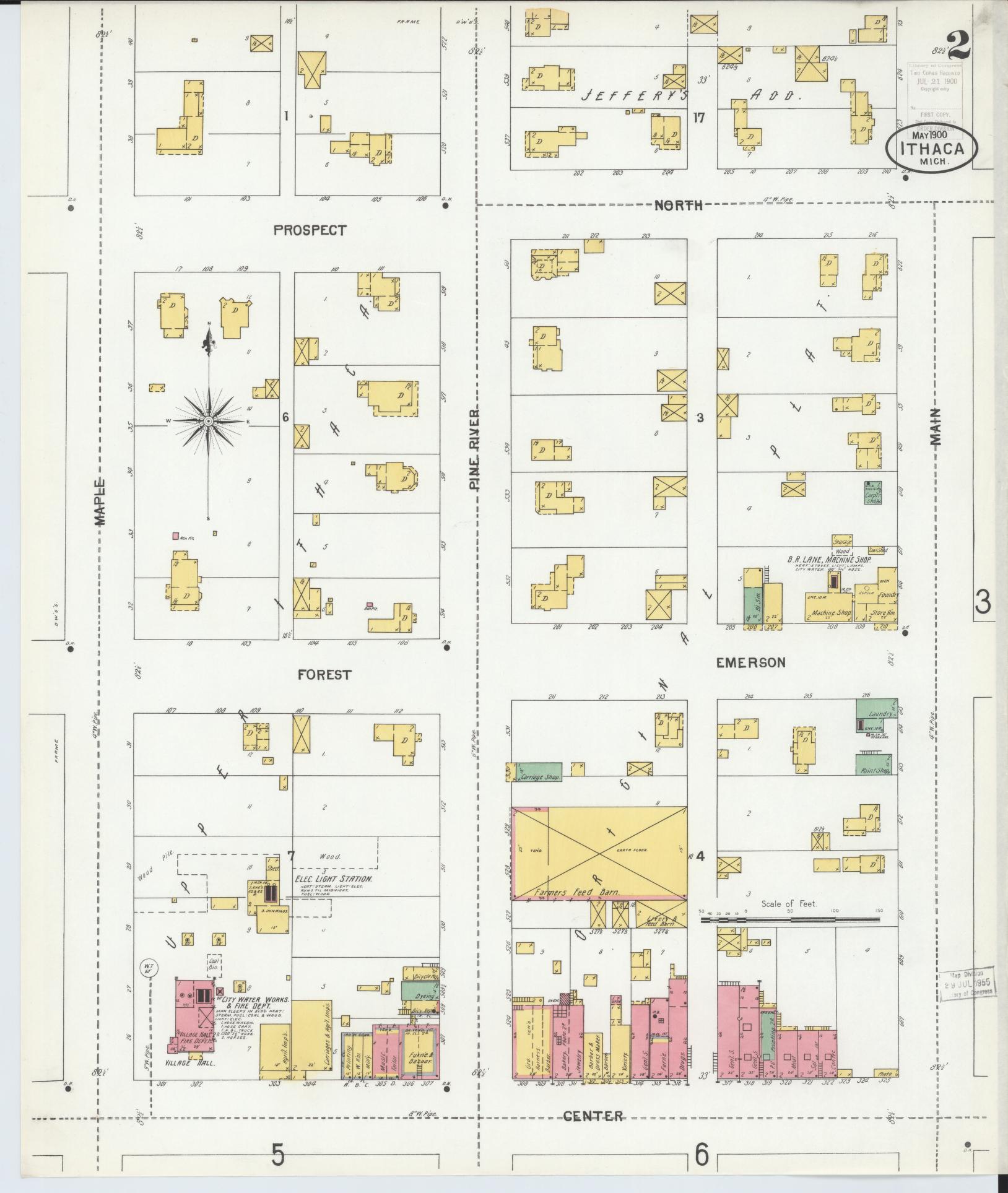 Sanborn Fire Insurance Map from Ithaca, Gratiot County, Michigan (1900), Sheet #0002 - Complete Map Set gallery image, historic Sanborn map, vintage wall art, Michigan Michigan
