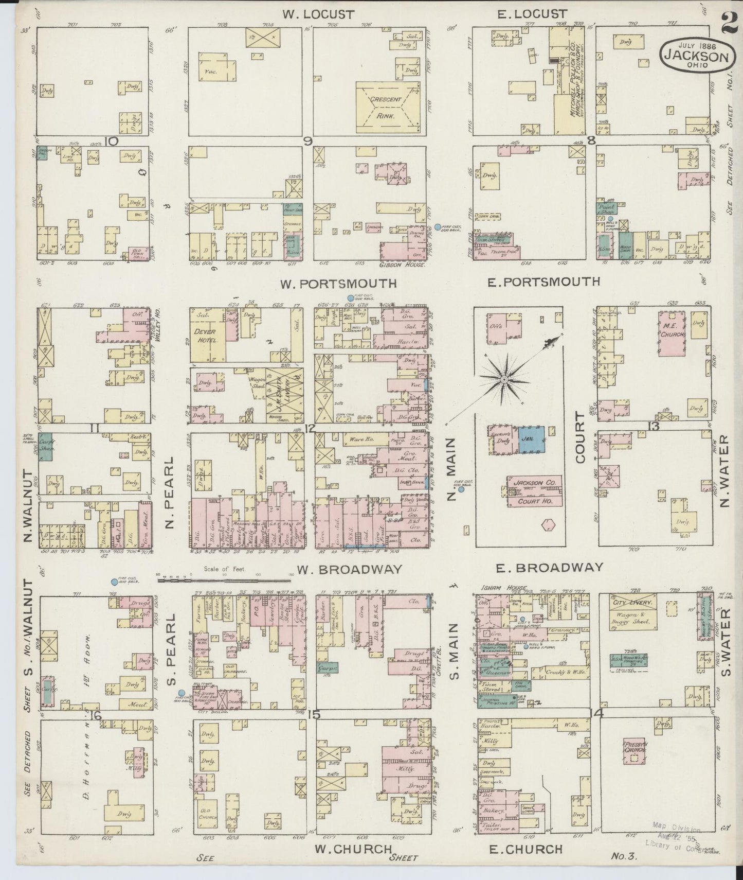 Sanborn Fire Insurance Map from Jackson, Jackson County, Ohio (1886), Sheet #0002 - Historic Sanborn Fire Insurance Map Print, vintage old map wall art, antique decor, genealogy gift, Ohio Ohio map